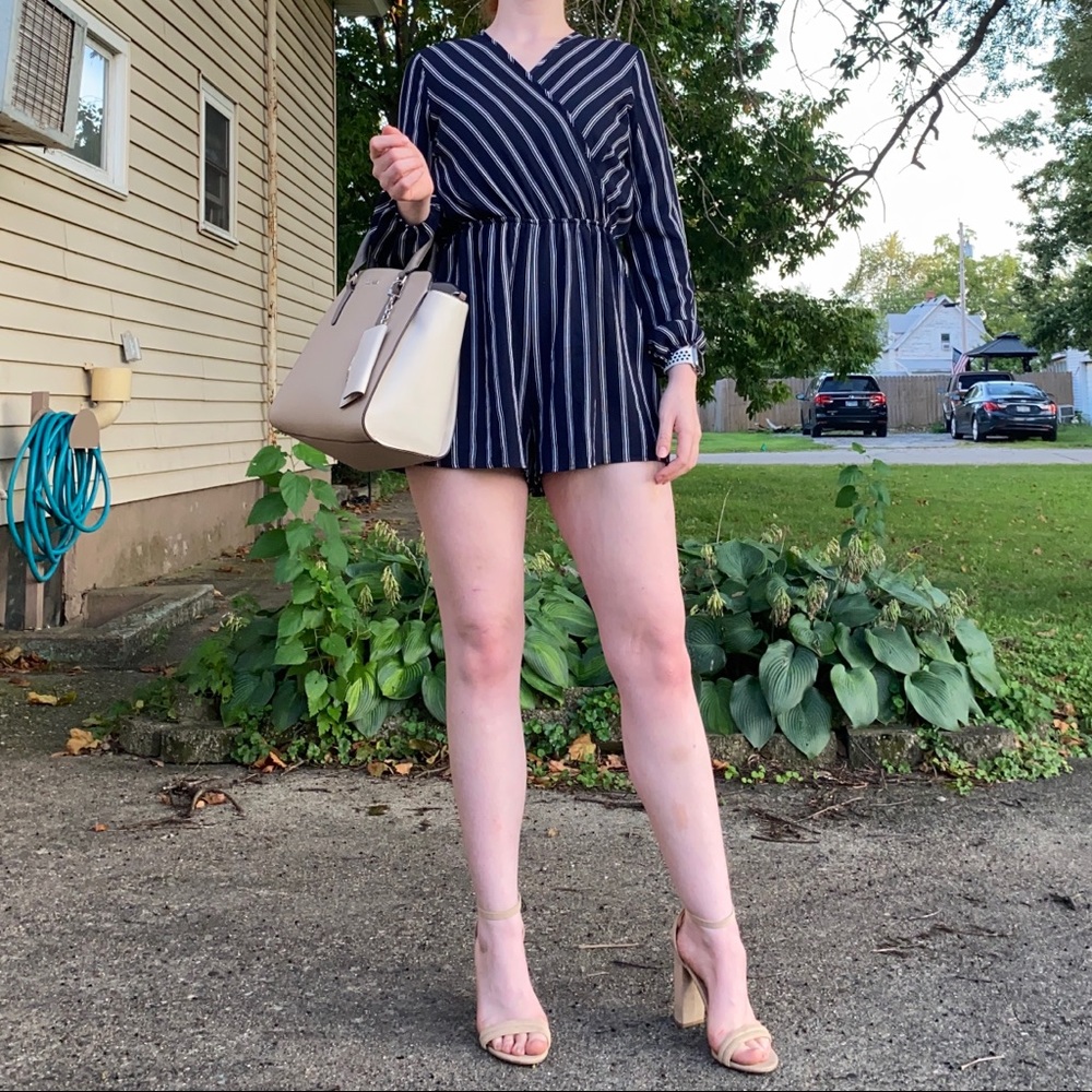 Long sleeve pinstripe romper